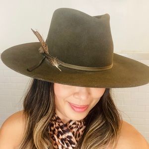 Authentic Custom Stetson Rabbit Felt Fur Green Sage Western Flat Brim Hat